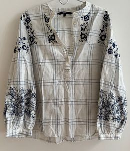 Vero Moda - Embroidered Plaid Tunic Top