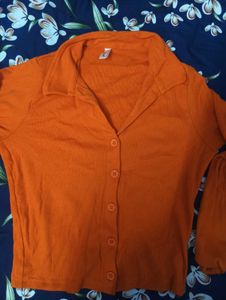 Orange Button-Up Cropped Top