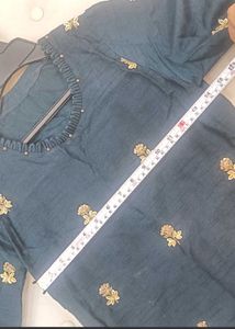 Embroidered Teal Kurta Set with Red Dupatta