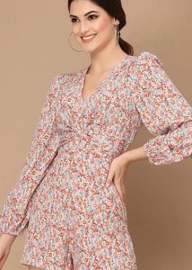 Floral Print V-Neck Romper
