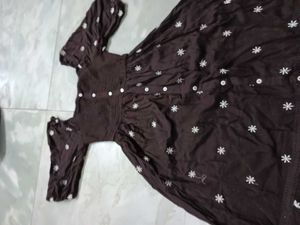 Chic Brown Floral Print Dress(size-xs)