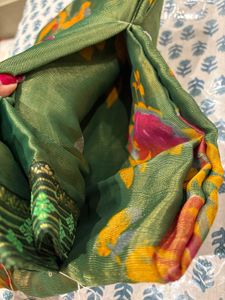 Elegant Green Floral Print Saree