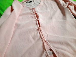 Korean Floral Embroidery Bell Sleeve Pink Crop Top