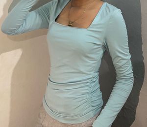 Light Blue Ruched Long Sleeve Top