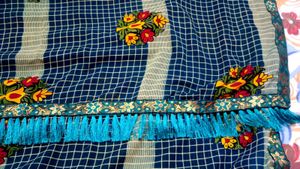 Elegant Blue Floral Print Saree