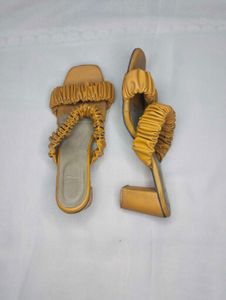 Stylish Mustard Ruched Block Heels