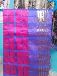 Vibrant Pink &amp; Purple Checkered Saree