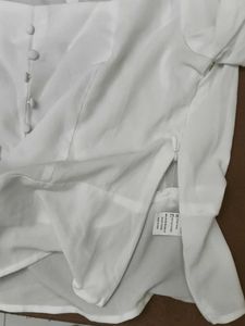 Elegant Sheer Panel White Button-Down Top