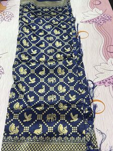 Elegant Navy Blue Saree with Golden Print