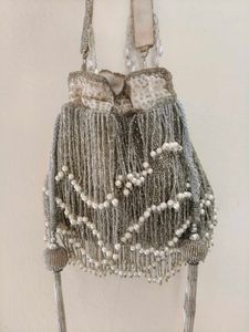 Silver Tassels Potli - Factory reject