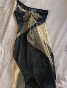 Sheer Mesh Panel One-Shoulder Dress