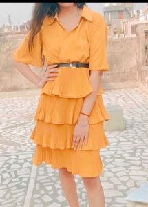 Stylish Tiered Mustard Yellow Dress