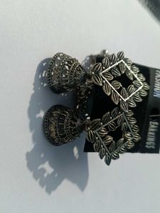 Silver Tone Oxidised Jhumka