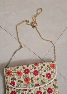 Embroidered Clutch with Chain Strap