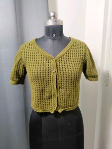 Olive Green Crochet Cardigan