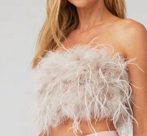 Feather Trim Tube Top