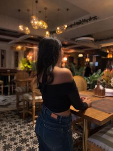Sheer Off-Shoulder Ruched Crop Top
