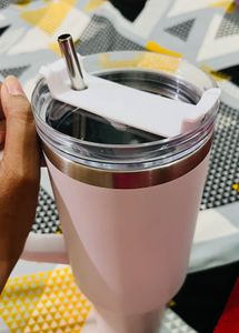 white Insulated Tumbler with steel straw new