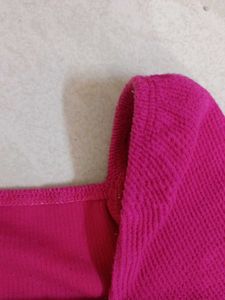 Hot Pink Square Neck Puff Sleeve Top