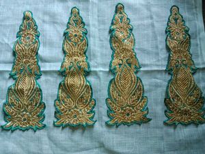 Gold &amp; Teal Embroidered Appliques (Set of 3)