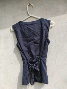 Chic Black Sleeveless Wrap Top