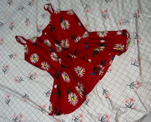 Red Daisy Print Mini Dress