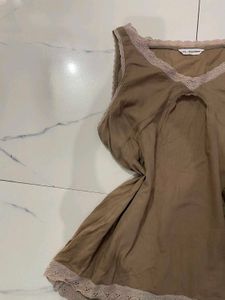 Cute Lace Trimmed Brown Tank Top