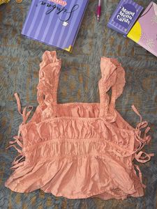 Chikankari Peach Ruffle Crop Top
