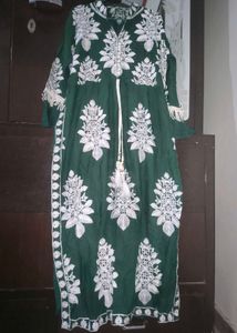 Elegant Green Kurta with White Embroidery
