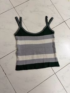 Striped Ribbed Tank Top with Cutout Sleeves