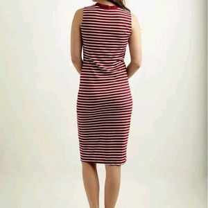 Maroon and White sleeveless stripped midi