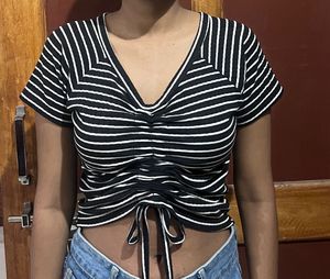 Striped Ruched Crop Top