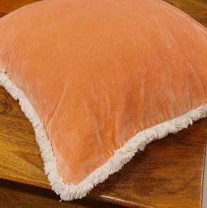 Coral &amp; White Velvet Cushion Cover