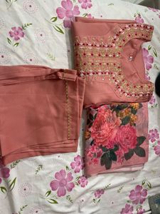 Elegant Peach Kurta Set with Floral Dupatta