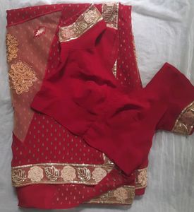 Red Designer Saree With Blouse