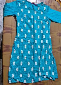Teal Kurta with White Leaf Print