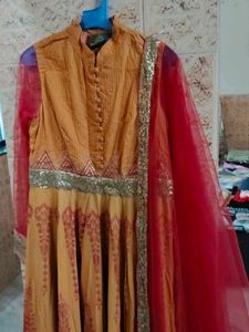 Orange Anarkali Gown with Dupatta