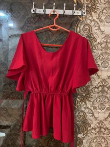 Chic Red V-Neck Peplum Top