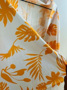 White &amp; Orange Tropical Print Dupatta
