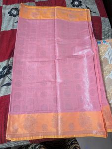 Elegant Pink Saree with Orange Border also bl