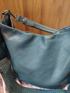 Teal Textured Leather Hobo Bag