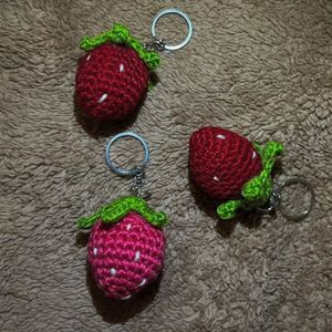 Crocheted Strawberry Keychains