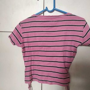 Pink Striped Cropped T-Shirt