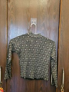 Vintage fish cut lehenga Heart Print Mock Neck Top
