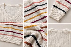 IVORY MULTI-STRIPE V-NECK KNIT SWEATER