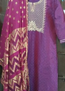 Purple Embroidered Kurti Set
