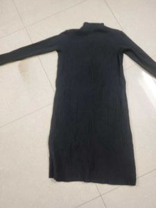 Black Ribbed Turtleneck Maxi Dress