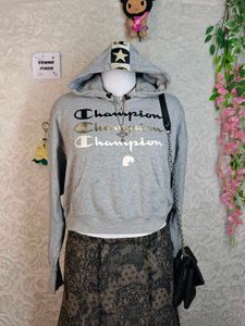 Y2K Cropped Champion Grey Hoodie
