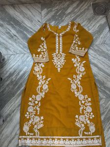 Elegant Yellow Kurta Set with White Embroidery