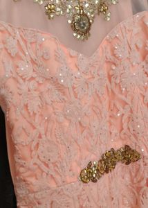 Peach Net Heavy Embroidery gown with dupatta, pant